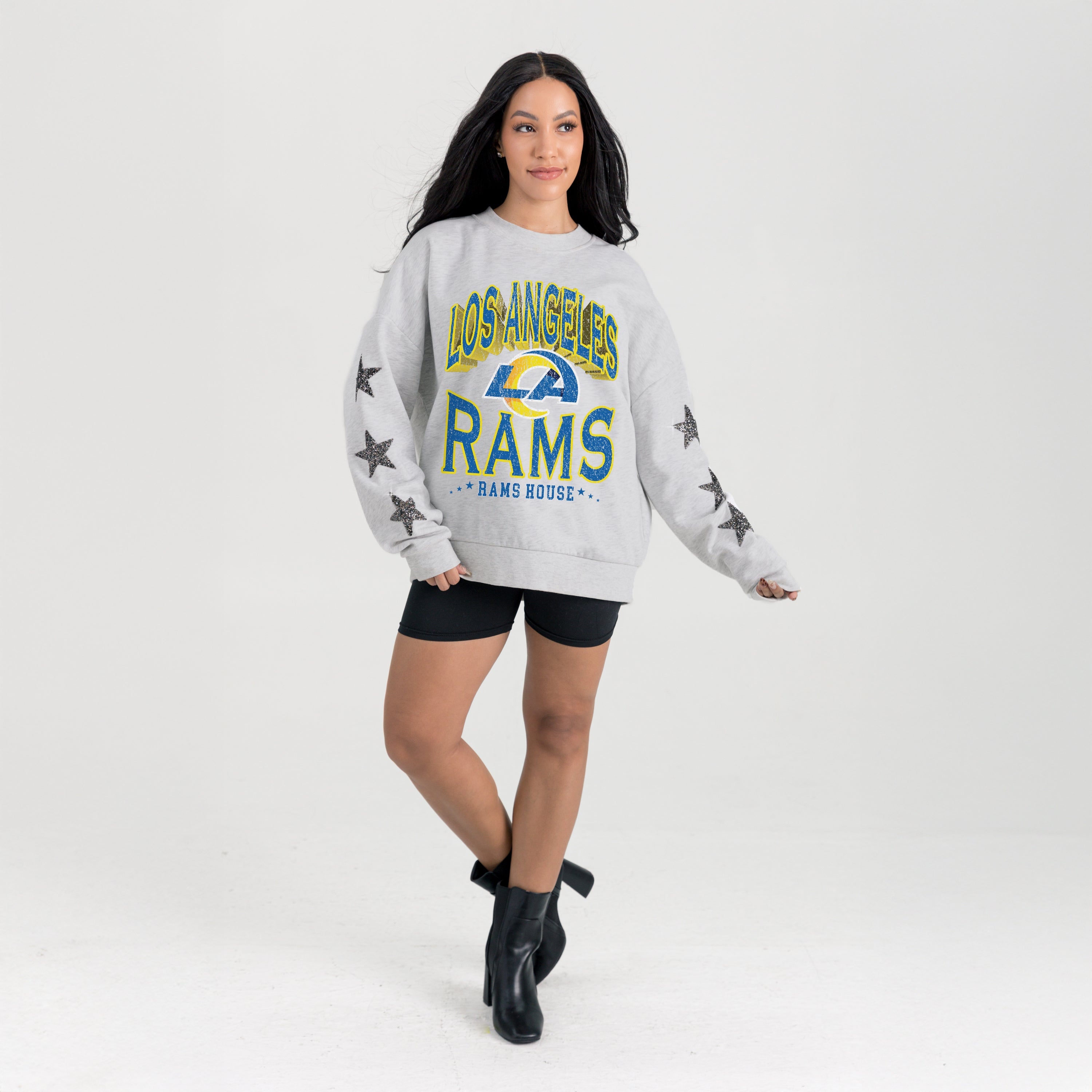 LOS ANGELES RAMS RESILIENCE STAR EMBELLISHED CREW SWEATSHIRT