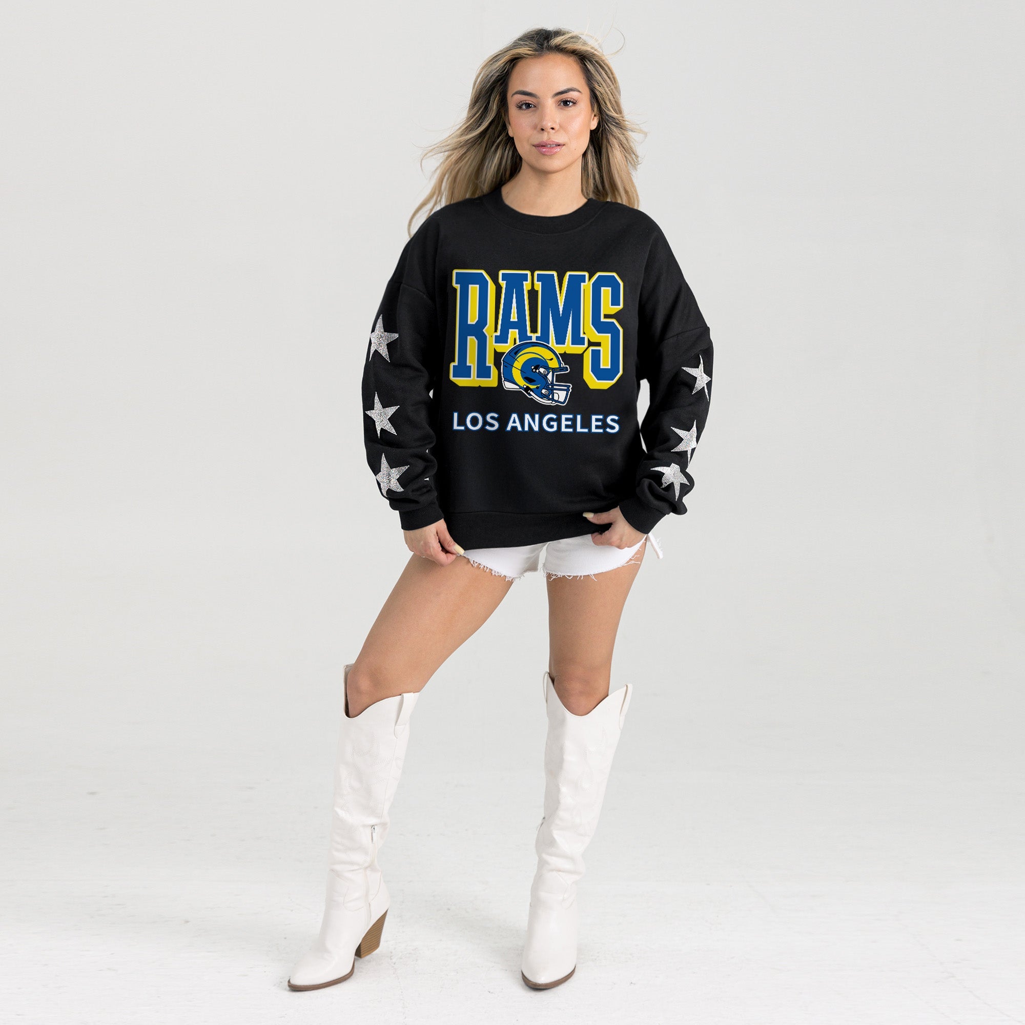 LOS ANGELES RAMS PURE VICTORY STAR EMBELLISHED CREW SWEATSHIRT