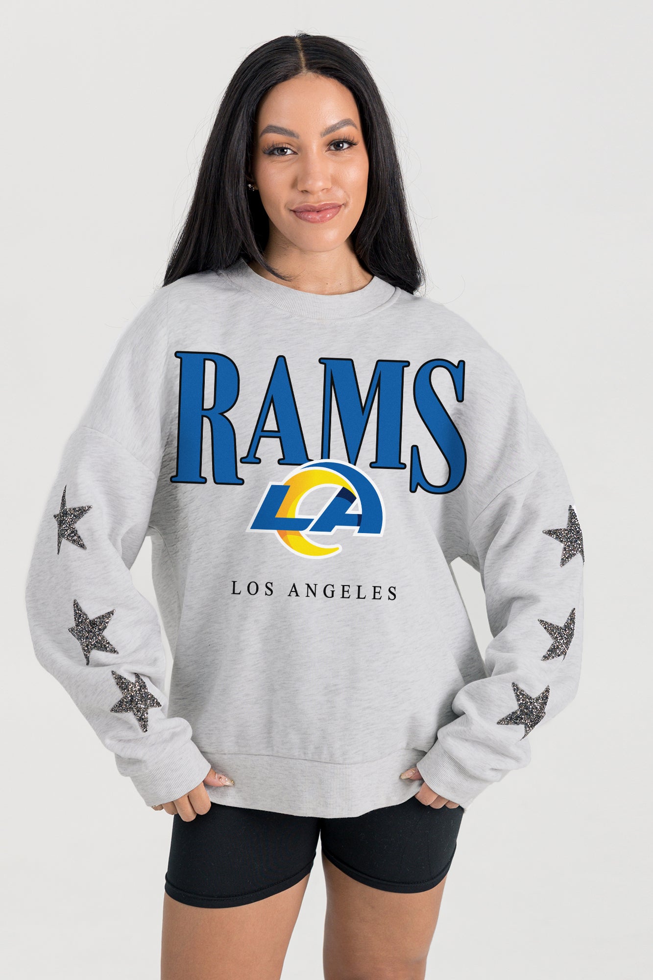 LOS ANGELES RAMS BOLD PLAY STAR EMBELLISHED CREW SWEATSHIRT BY RANDI MAHOMES