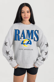 LOS ANGELES RAMS BOLD PLAY STAR EMBELLISHED CREW SWEATSHIRT BY RANDI MAHOMES