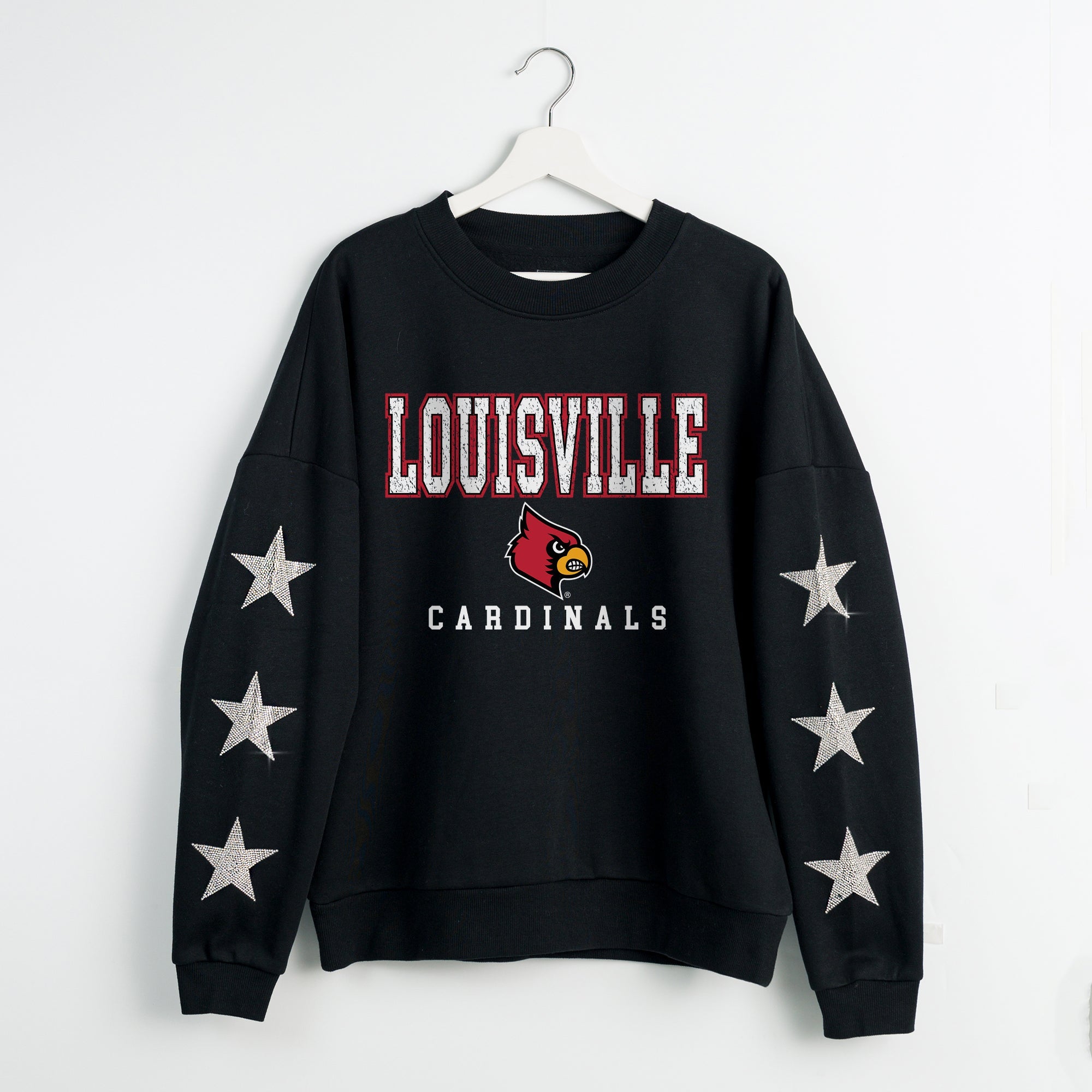 LOUISVILLE CARDINALS VELOCITY STAR EMBELLISHED CREW SWEATSHIRT