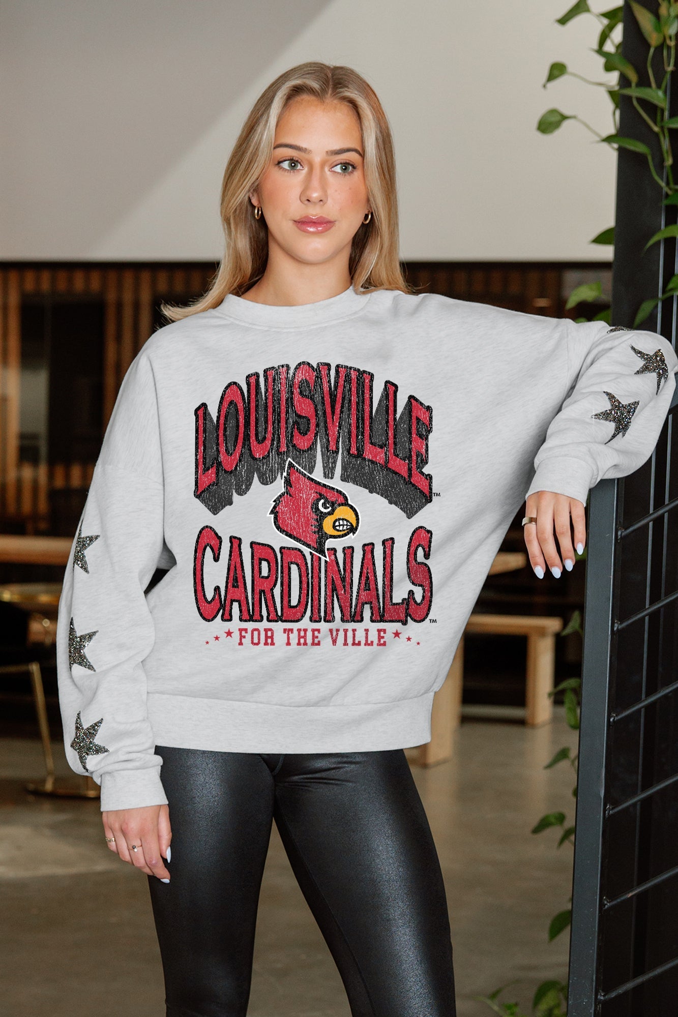 LOUISVILLE CARDINALS RESILIENCE STAR EMBELLISHED CREW SWEATSHIRT