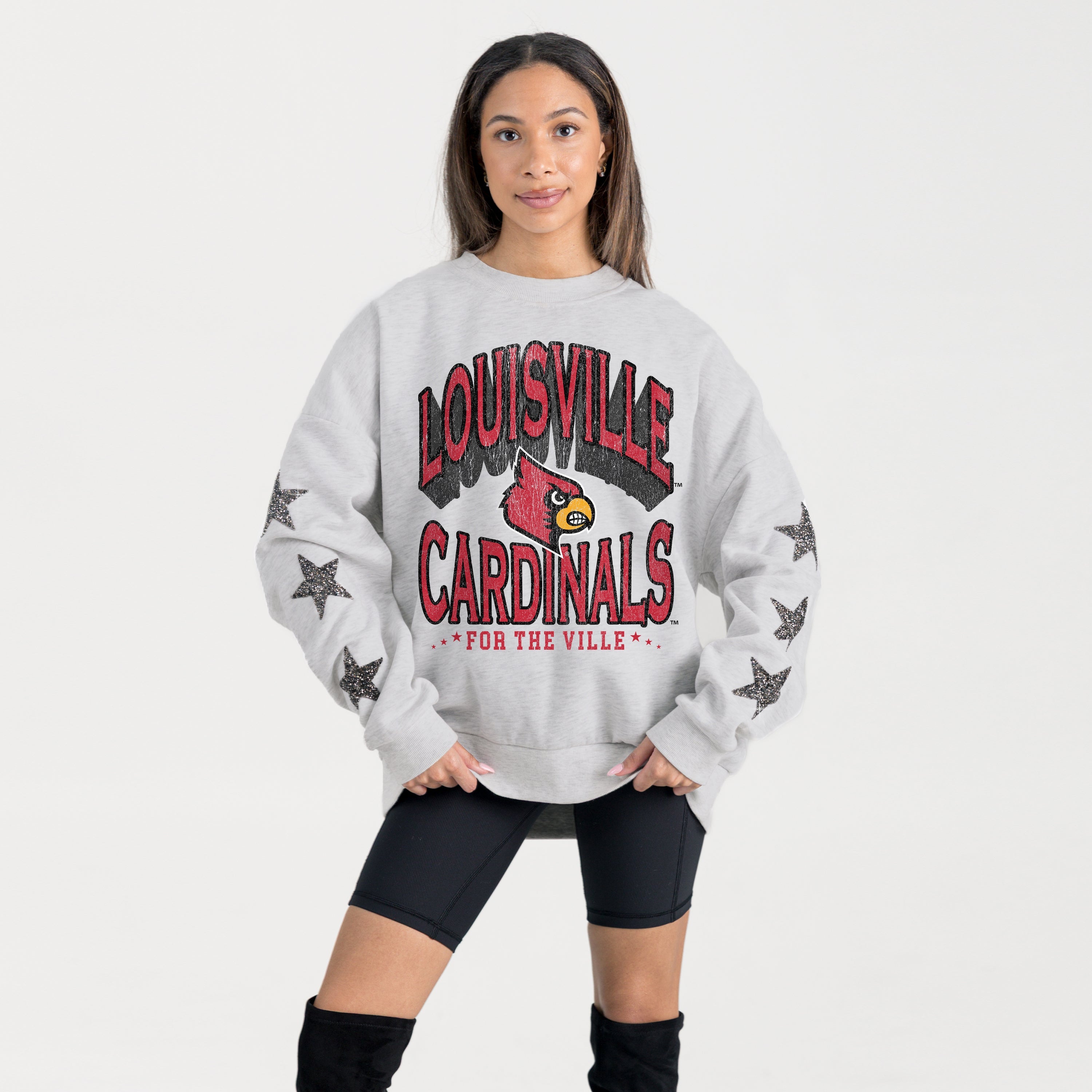 LOUISVILLE CARDINALS RESILIENCE STAR EMBELLISHED CREW SWEATSHIRT