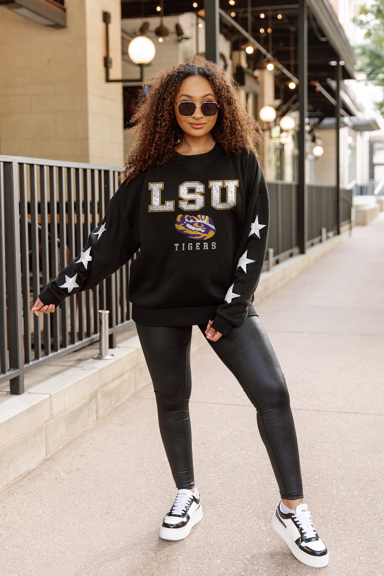 LSU TIGERS VELOCITY STAR EMBELLISHED CREW SWEATSHIRT