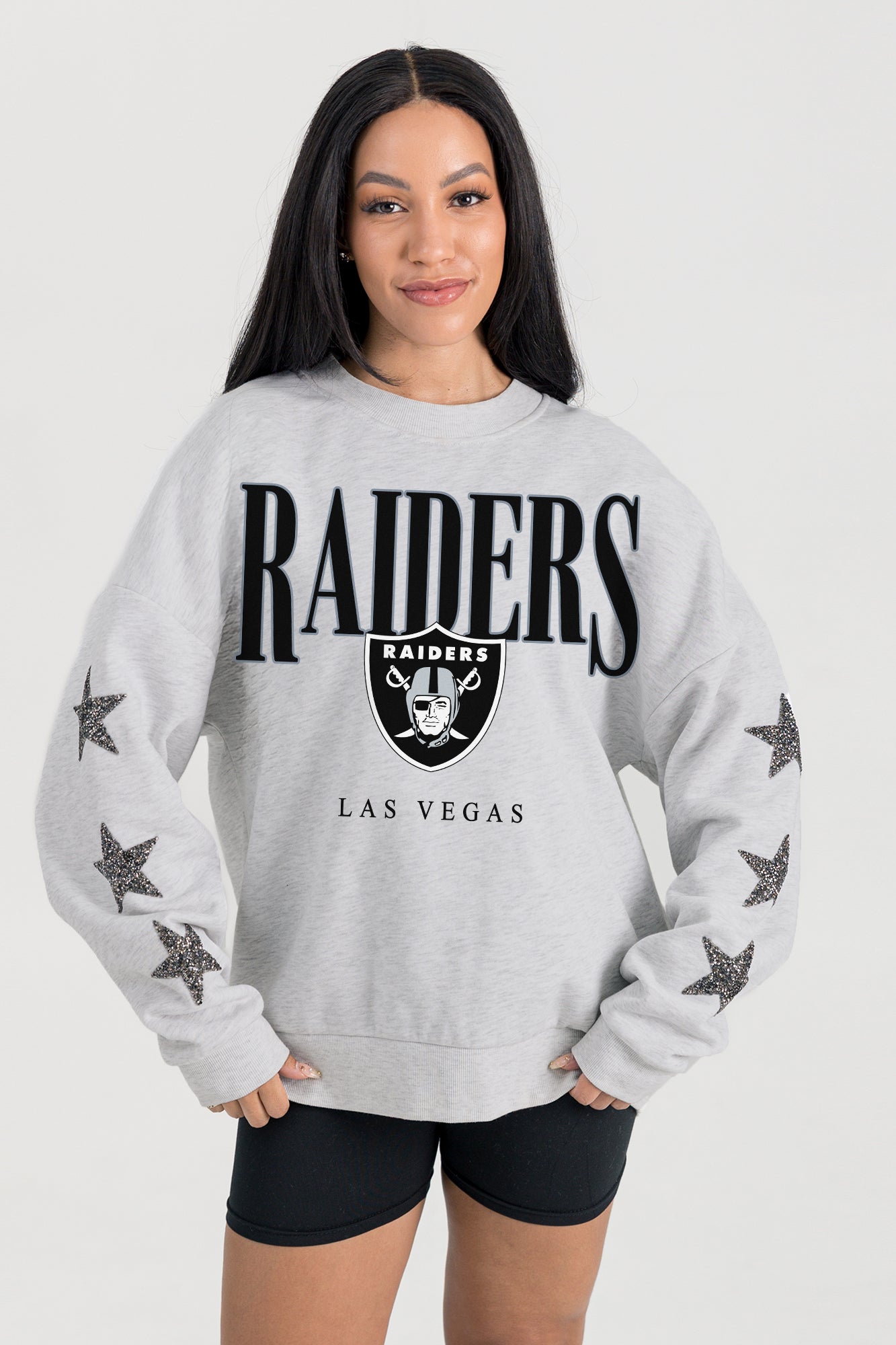 LAS VEGAS RAIDERS BOLD PLAY STAR EMBELLISHED CREW SWEATSHIRT BY RANDI MAHOMES