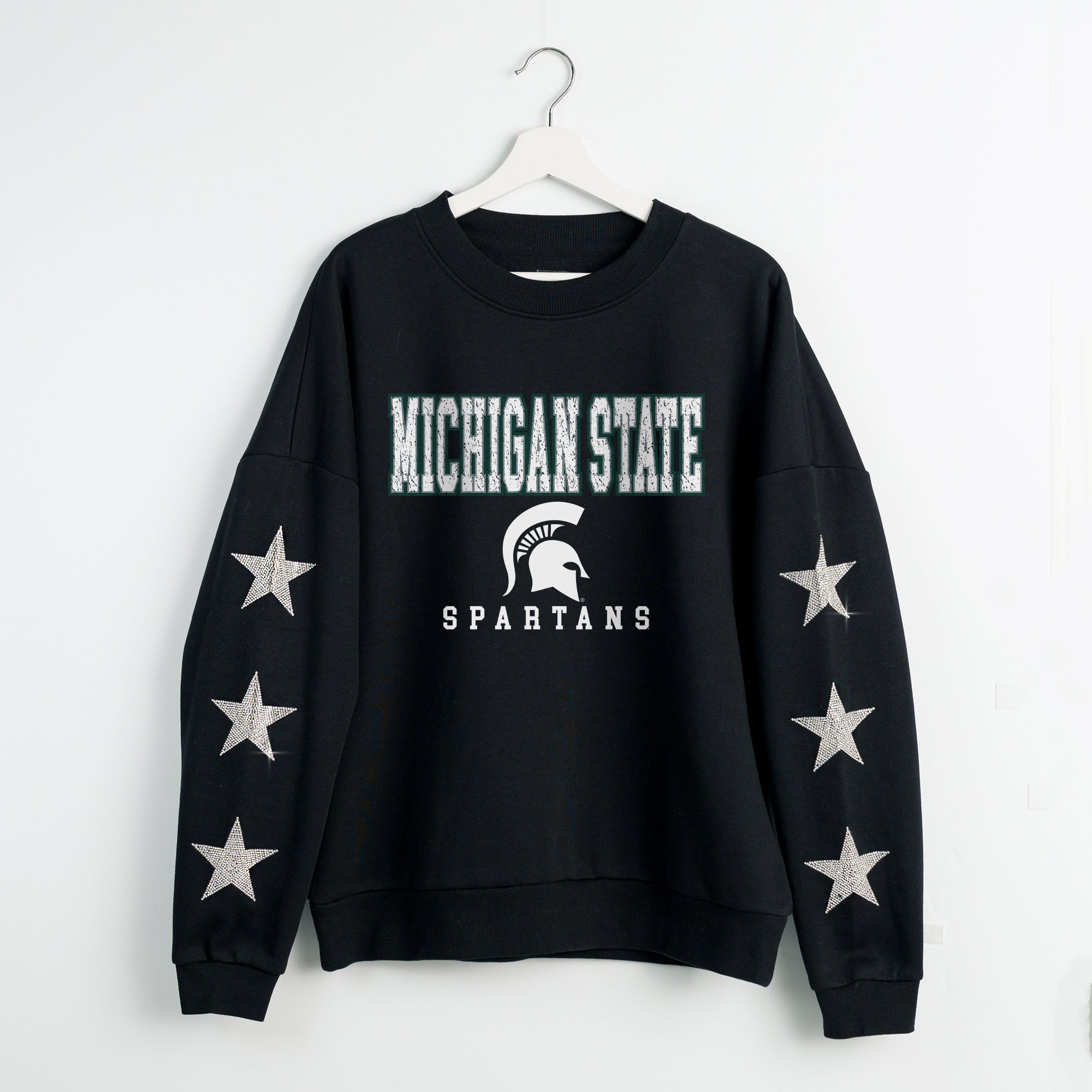 MICHIGAN STATE SPARTANS VELOCITY STAR EMBELLISHED CREW SWEATSHIRT