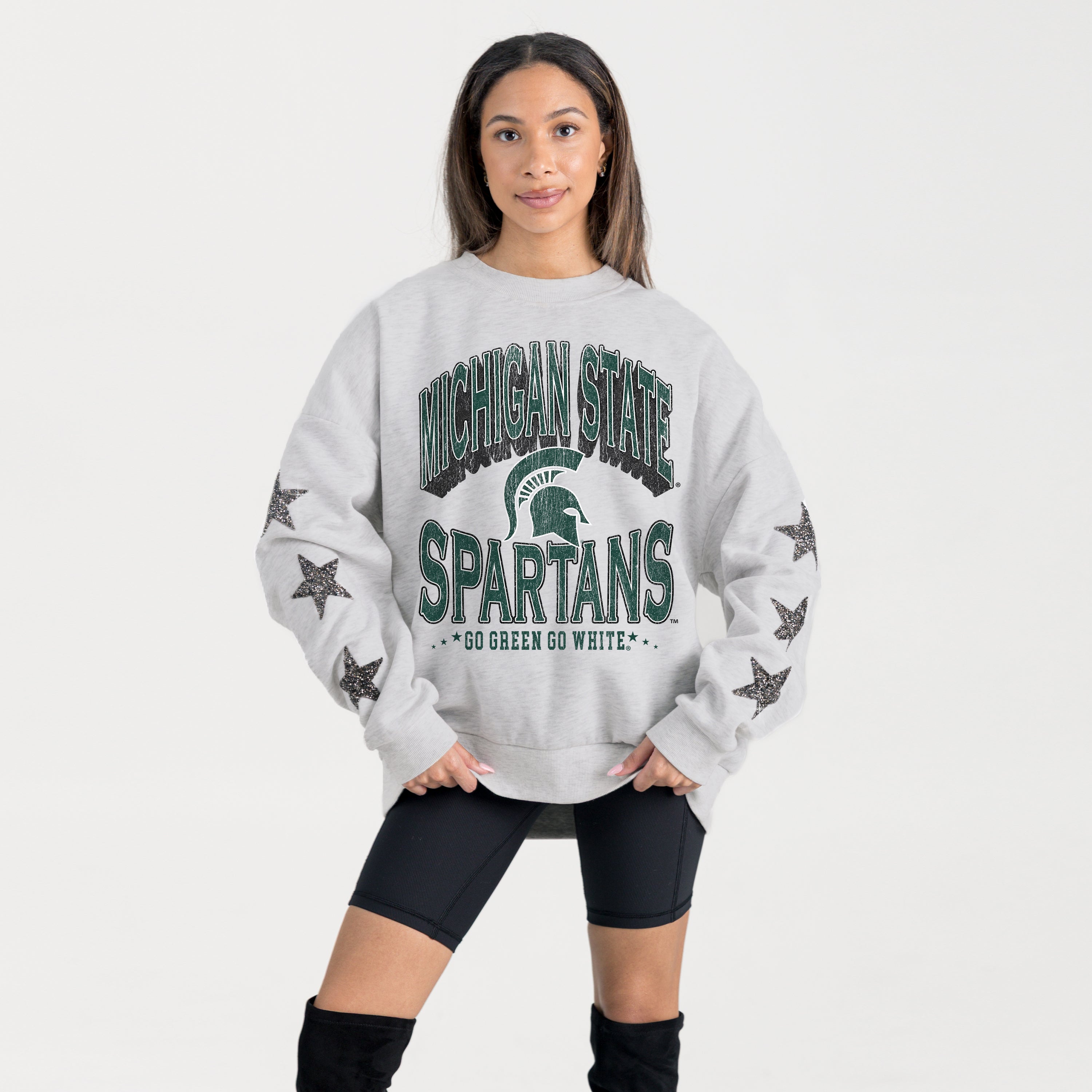 MICHIGAN STATE SPARTANS RESILIENCE STAR EMBELLISHED CREW SWEATSHIRT