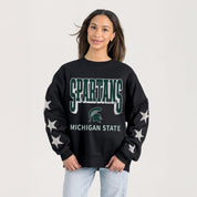 MICHIGAN STATE SPARTANS PURE VICTORY EMBELLISHED STAR SLEEVE CREWNECK PULLOVER