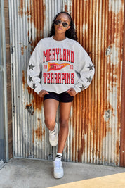 MARYLAND TERRAPINS PENNANT PRIDE EMBELLISHED STAR SLEEVE CREWNECK PULLOVER