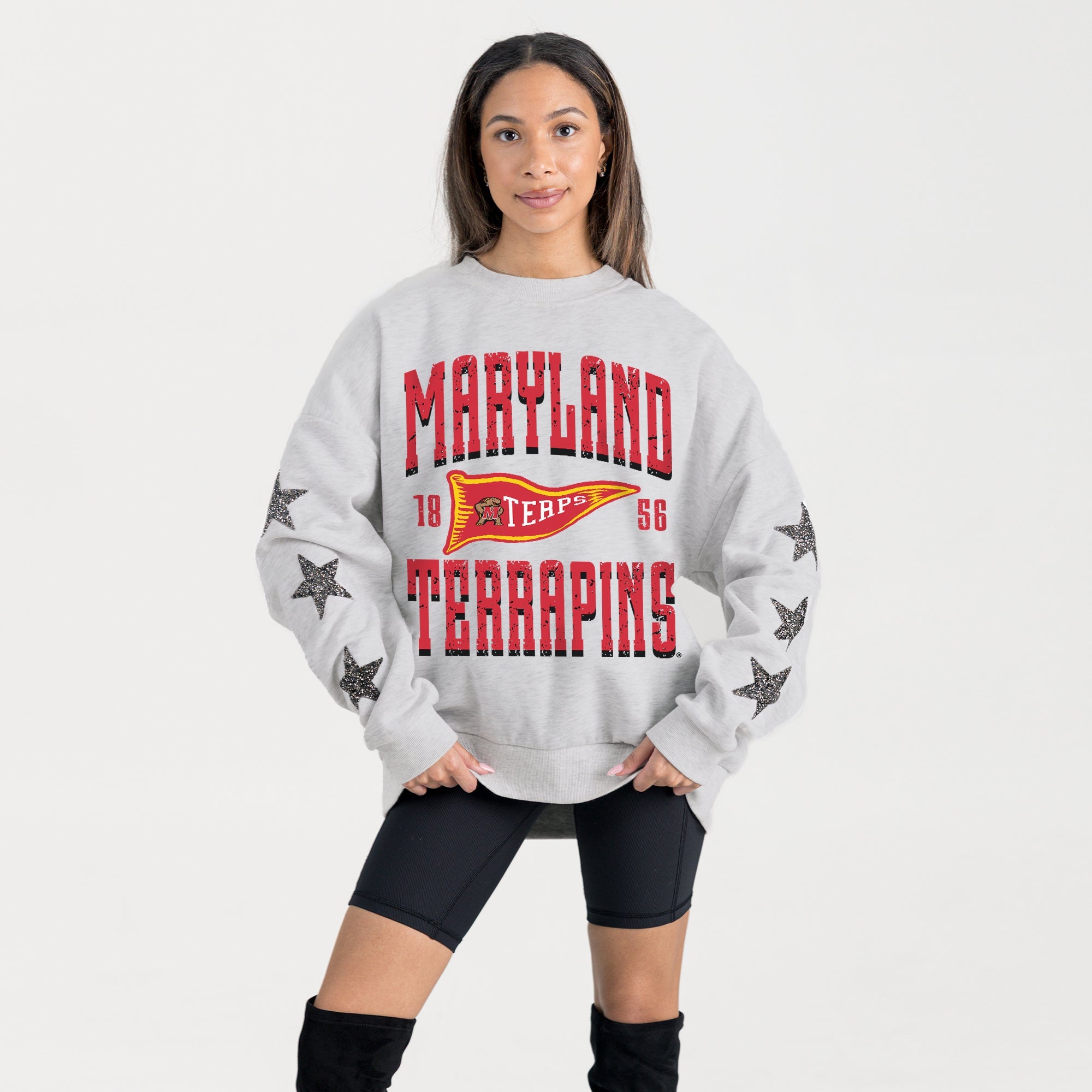 MARYLAND TERRAPINS PENNANT PRIDE EMBELLISHED STAR SLEEVE CREWNECK PULLOVER