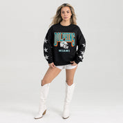 MIAMI DOLPHINS PURE VICTORY STAR EMBELLISHED CREW SWEATSHIRT