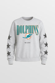 MIAMI DOLPHINS BOLD PLAY STAR EMBELLISHED CREW SWEATSHIRT BY RANDI MAHOMES