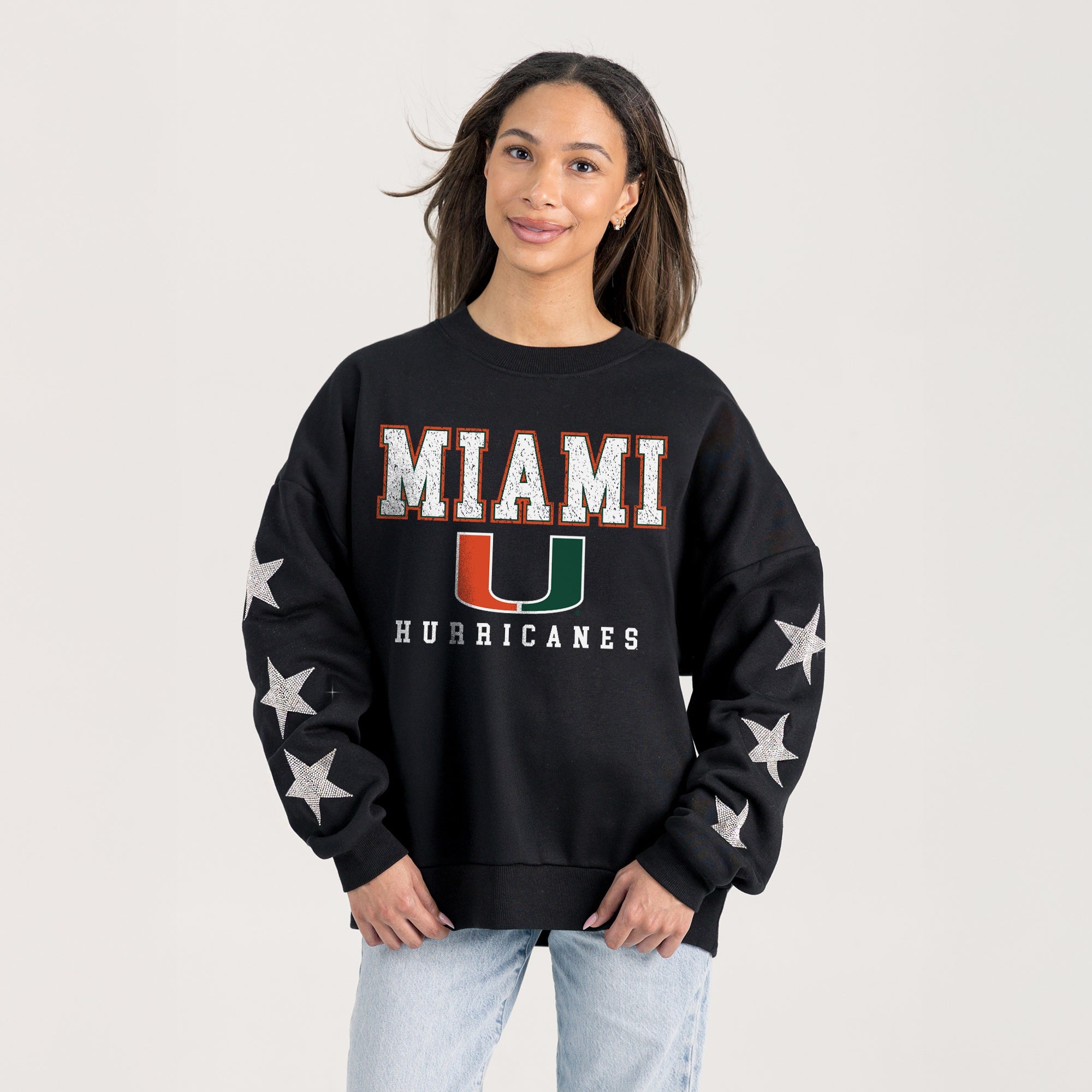 MIAMI HURRICANES VELOCITY STAR EMBELLISHED CREW SWEATSHIRT