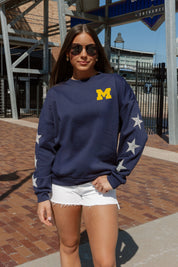 MICHIGAN WOLVERINES DEDICATION EMBELLISHED STAR SLEEVE CREWNECK PULLOVER