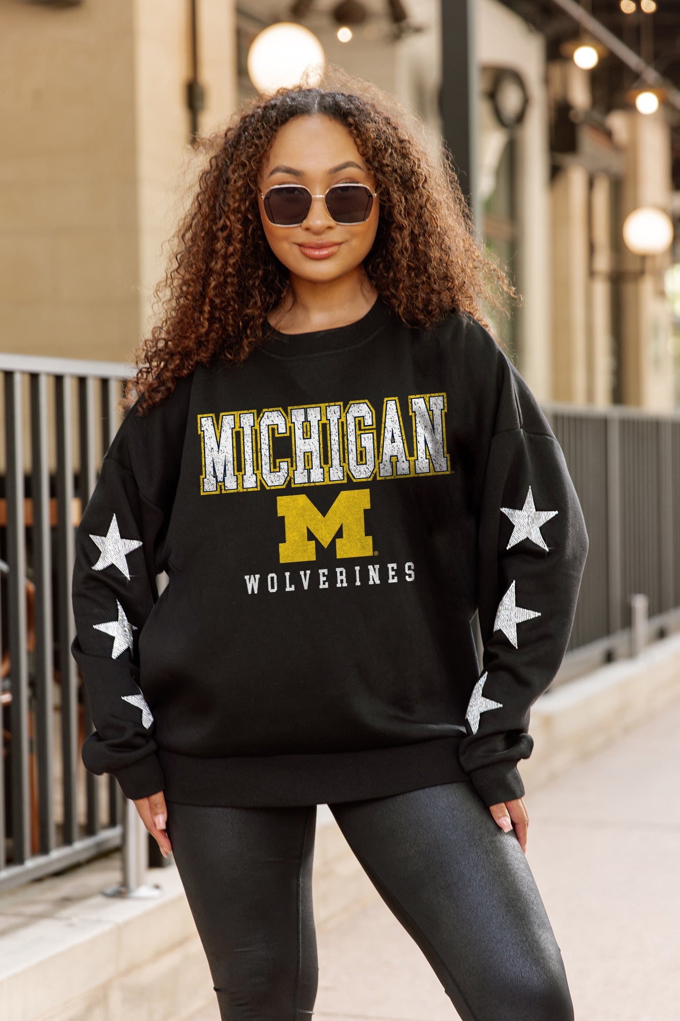 MICHIGAN WOLVERINES VELOCITY STAR EMBELLISHED CREW SWEATSHIRT