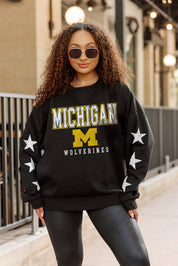 MICHIGAN WOLVERINES VELOCITY STAR EMBELLISHED CREW SWEATSHIRT