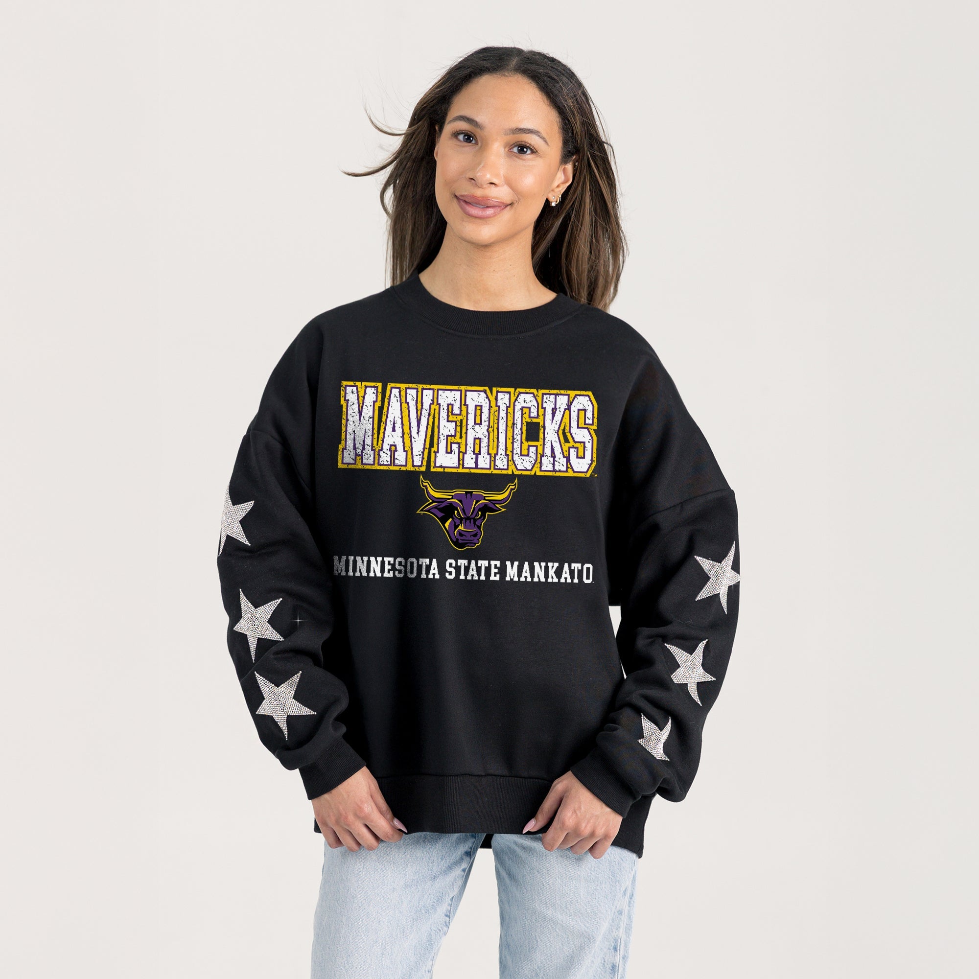 MINNESOTA STATE MANKATO MAVERICKS VELOCITY STAR EMBELLISHED CREW SWEATSHIRT