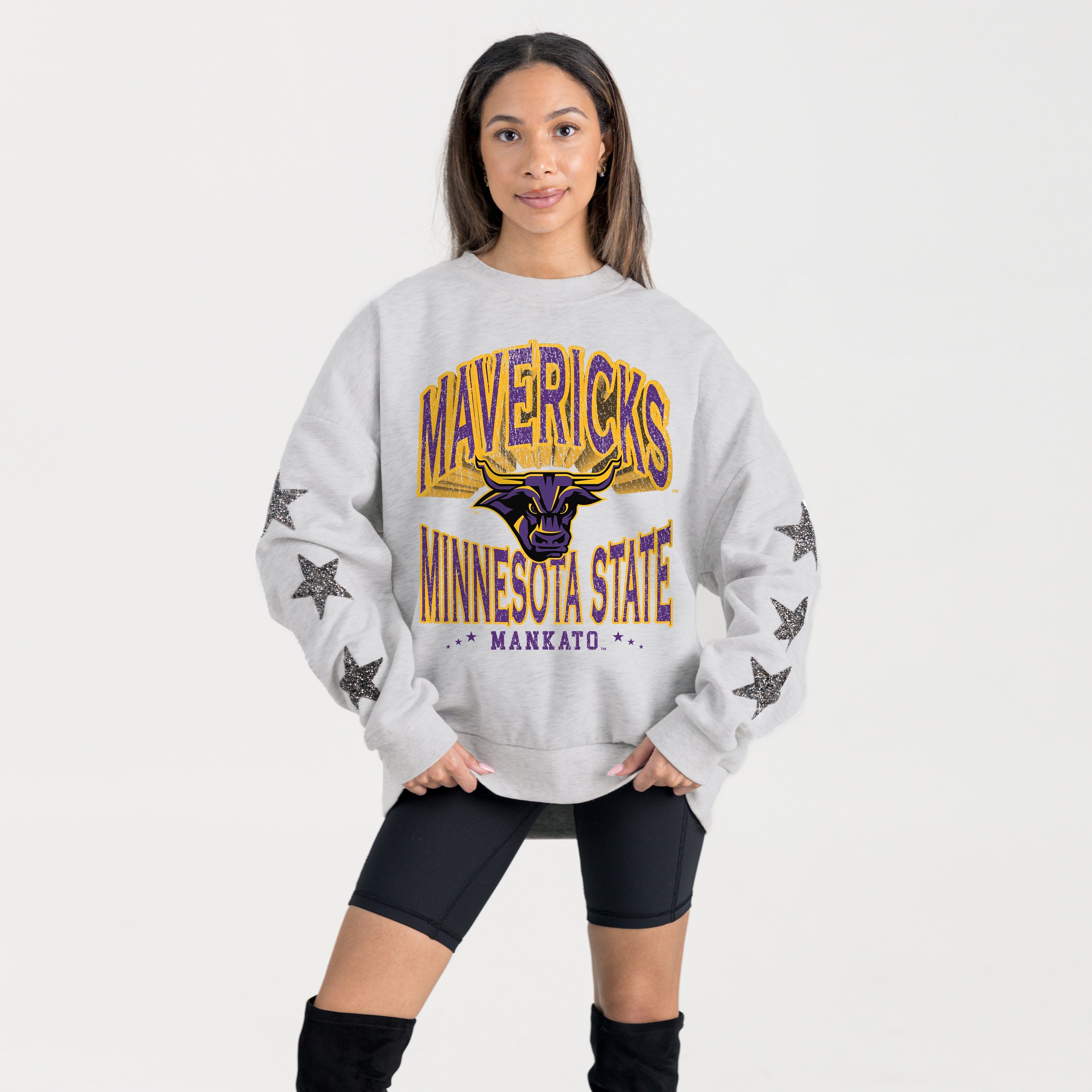 MINNESOTA STATE MANKATO MAVERICKS RESILIENCE STAR EMBELLISHED CREW SWEATSHIRT