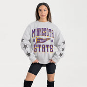MINNESOTA STATE MANKATO MAVERICKS PENNANT PRIDE EMBELLISHED STAR SLEEVE CREWNECK PULLOVER