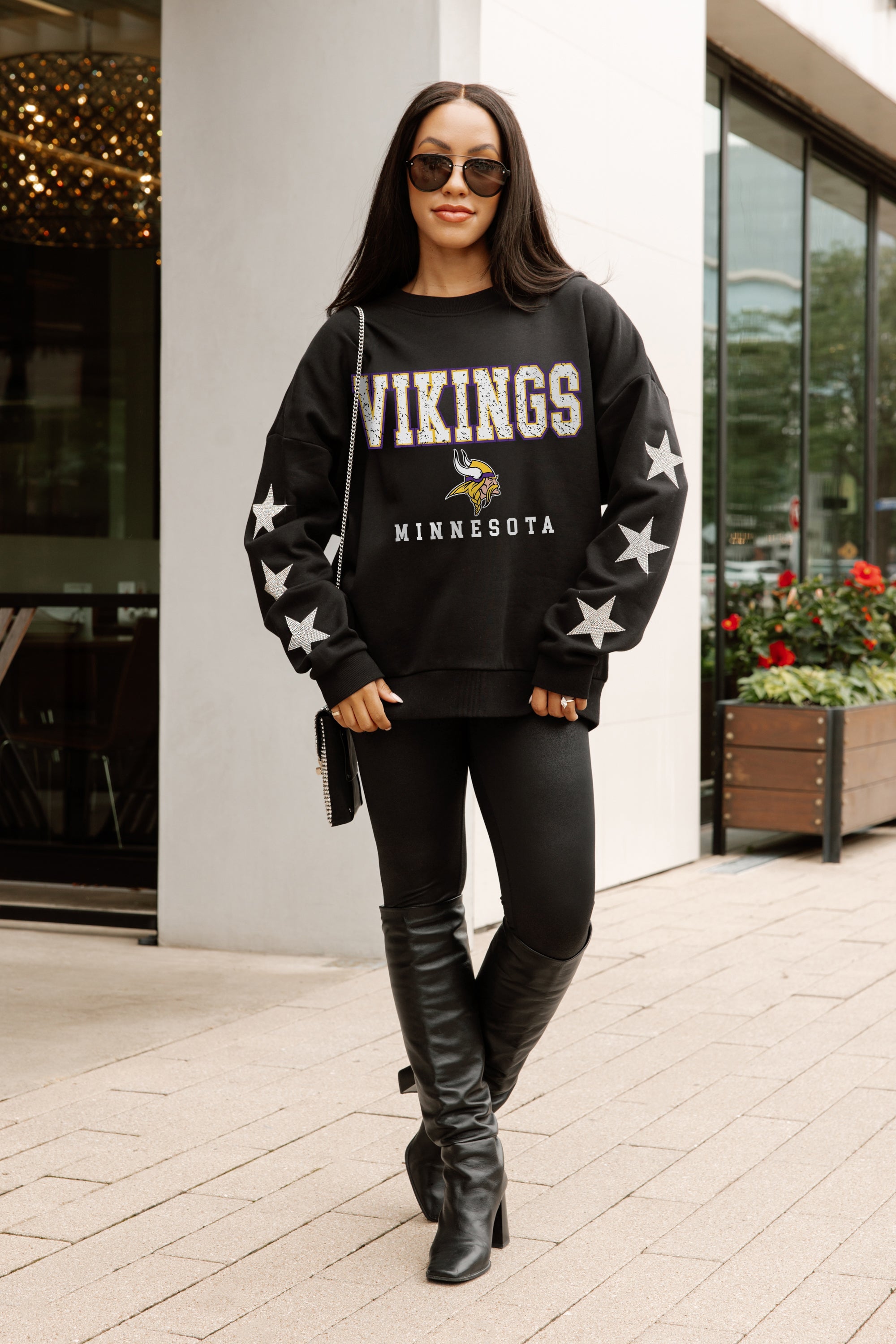 MINNESOTA VIKINGS VELOCITY STAR EMBELLISHED CREW SWEATSHIRT