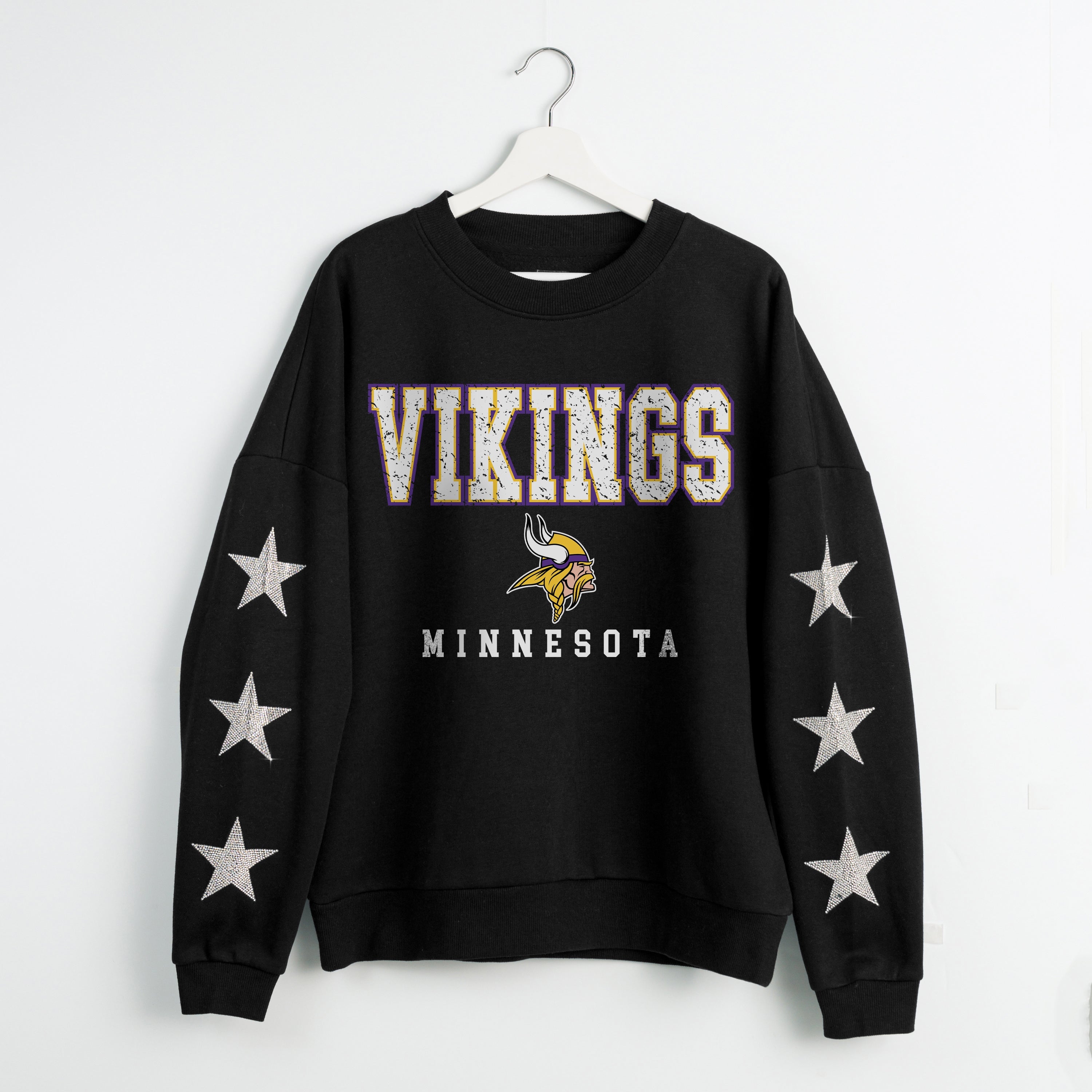 MINNESOTA VIKINGS VELOCITY STAR EMBELLISHED CREW SWEATSHIRT