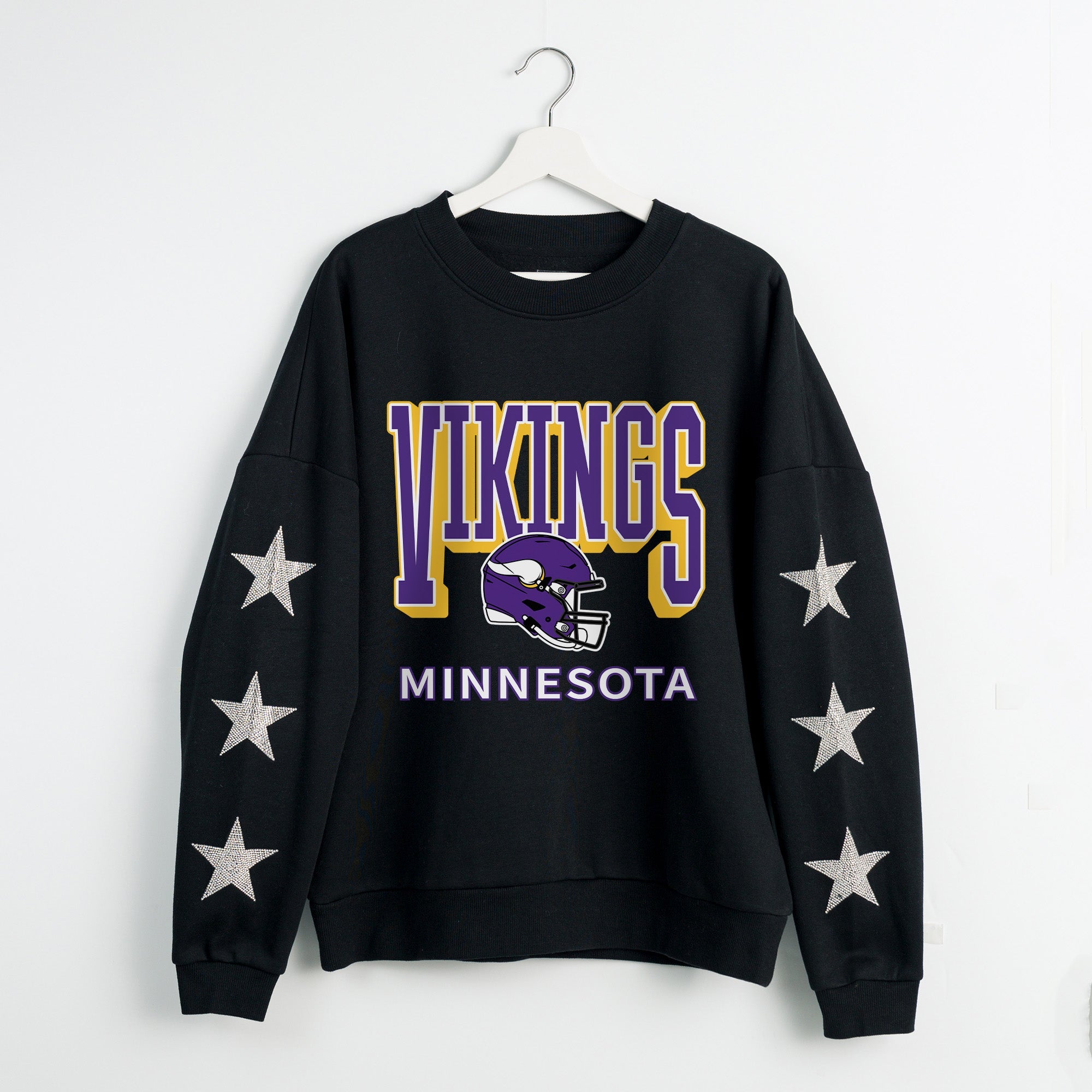 MINNESOTA VIKINGS PURE VICTORY STAR EMBELLISHED CREW SWEATSHIRT