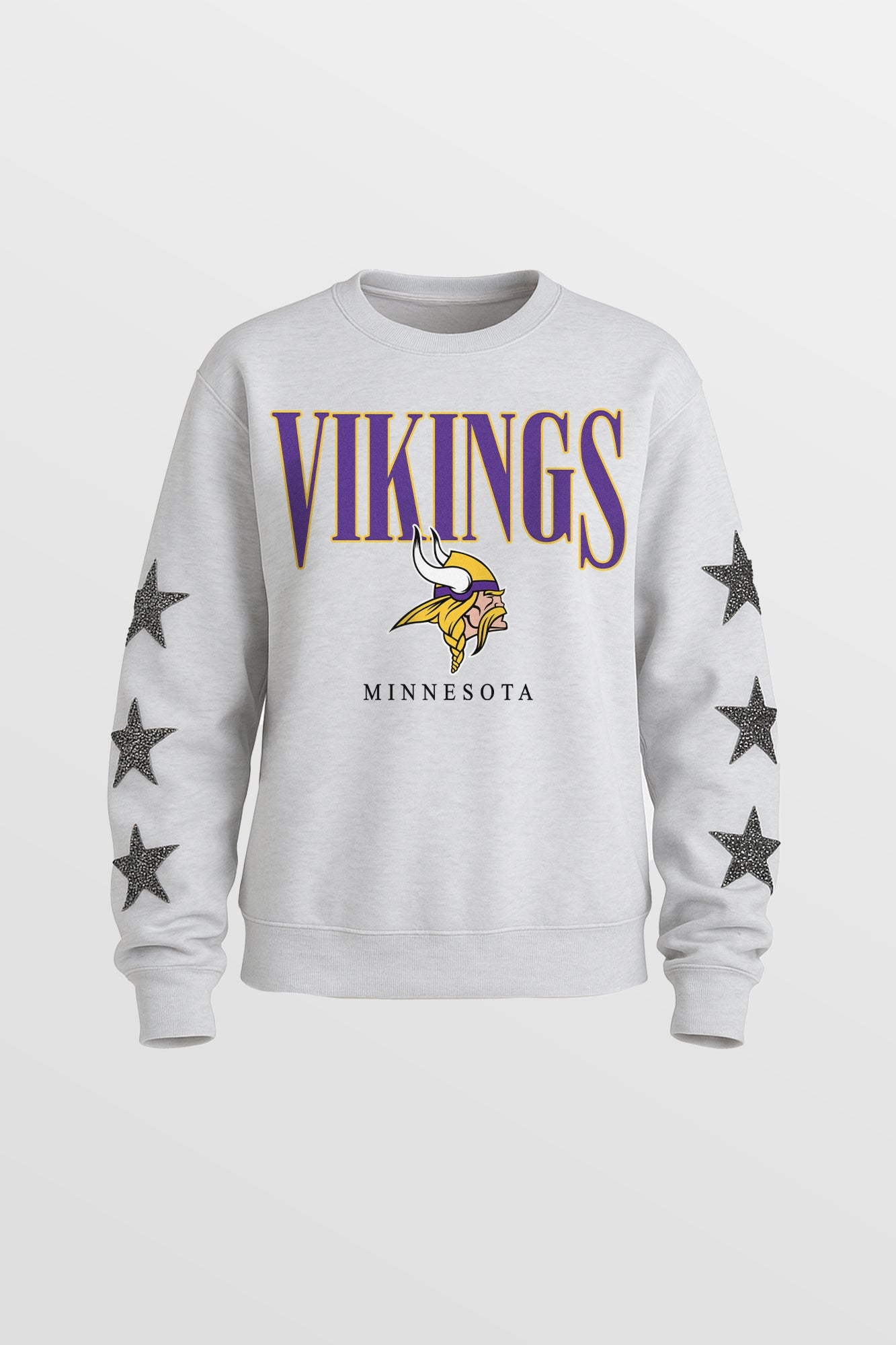 MINNESOTA VIKINGS BOLD PLAY STAR EMBELLISHED CREW SWEATSHIRT BY RANDI MAHOMES