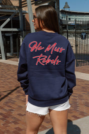 OLE MISS REBELS DEDICATION EMBELLISHED STAR SLEEVE CREWNECK PULLOVER