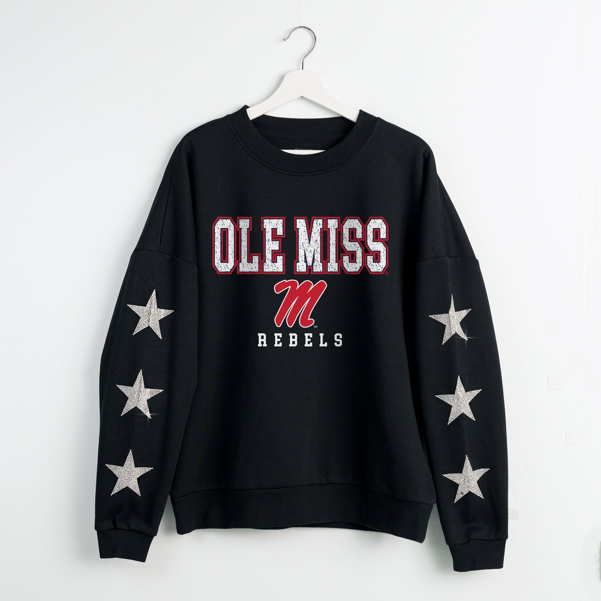 OLE MISS REBELS VELOCITY STAR EMBELLISHED CREW SWEATSHIRT