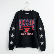 OLE MISS REBELS PURE VICTORY EMBELLISHED STAR SLEEVE CREWNECK PULLOVER