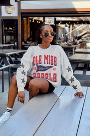 OLE MISS REBELS PENNANT PRIDE EMBELLISHED STAR SLEEVE CREWNECK PULLOVER