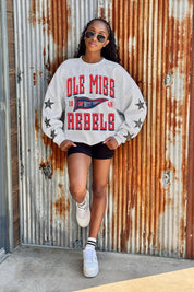 OLE MISS REBELS PENNANT PRIDE EMBELLISHED STAR SLEEVE CREWNECK PULLOVER