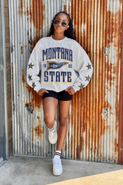 MONTANA STATE BOBCATS PENNANT PRIDE EMBELLISHED STAR SLEEVE CREWNECK PULLOVER