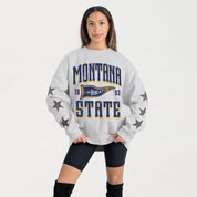 MONTANA STATE BOBCATS PENNANT PRIDE EMBELLISHED STAR SLEEVE CREWNECK PULLOVER