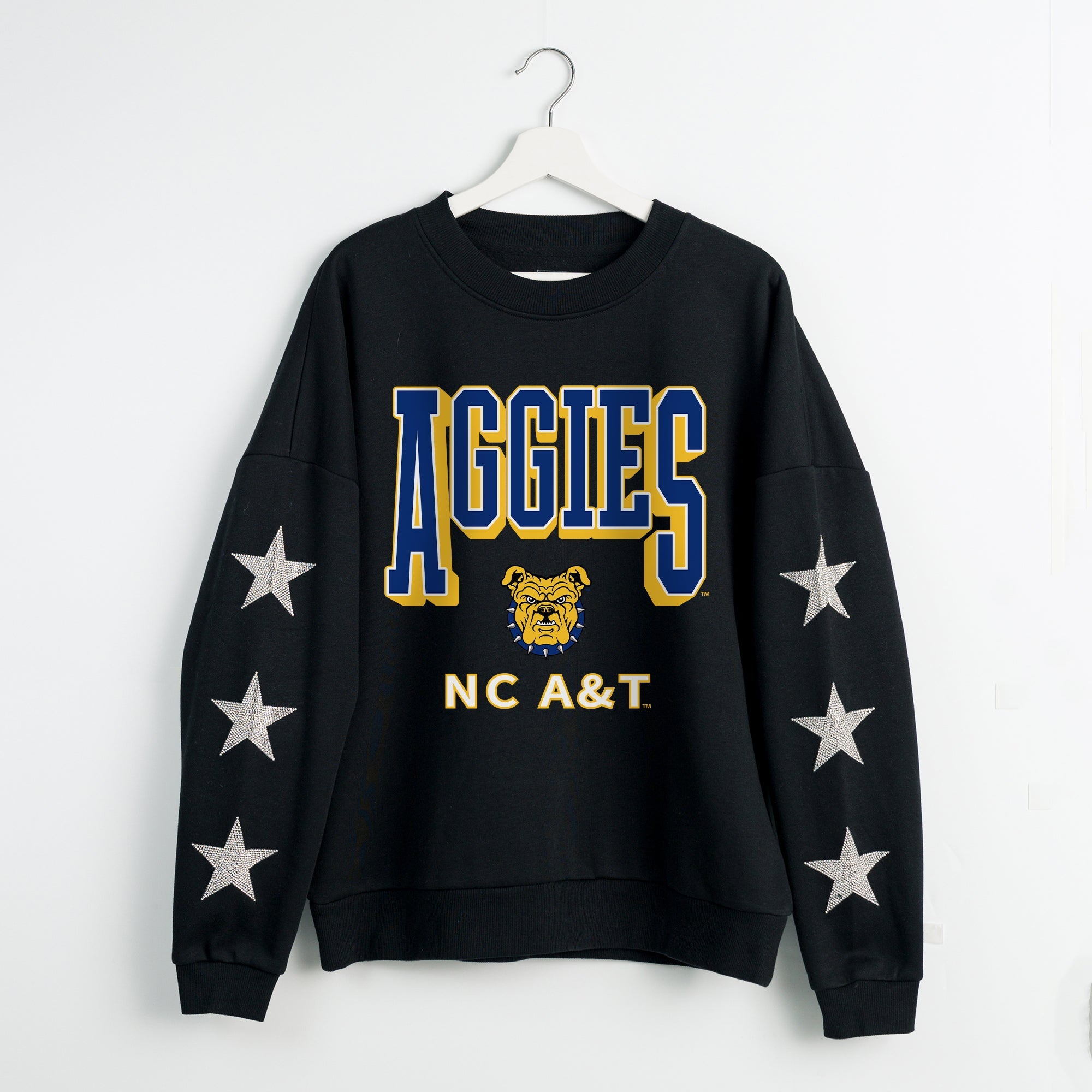 NORTH CAROLINA A&T STATE AGGIES PURE VICTORY EMBELLISHED STAR SLEEVE CREWNECK PULLOVER