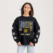 NORTH CAROLINA A&T STATE AGGIES PURE VICTORY EMBELLISHED STAR SLEEVE CREWNECK PULLOVER