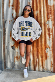 NORTHERN ARIZONA LUMBERJACKS PENNANT PRIDE EMBELLISHED STAR SLEEVE CREWNECK PULLOVER