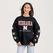 NEBRASKA CORNHUSKERS VELOCITY STAR EMBELLISHED CREW SWEATSHIRT