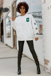 Ash Charlotte 49ers DEDICATION Star-Sleeve Crewneck Pullover - Full Body Front View Styled with Black Boots | Gameday Couture - SOHO