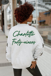 Ash Charlotte 49ers DEDICATION Star-Sleeve Crewneck Pullover - Back View Showing Charlotte Forty-Niners Script | Gameday Couture - SOHO