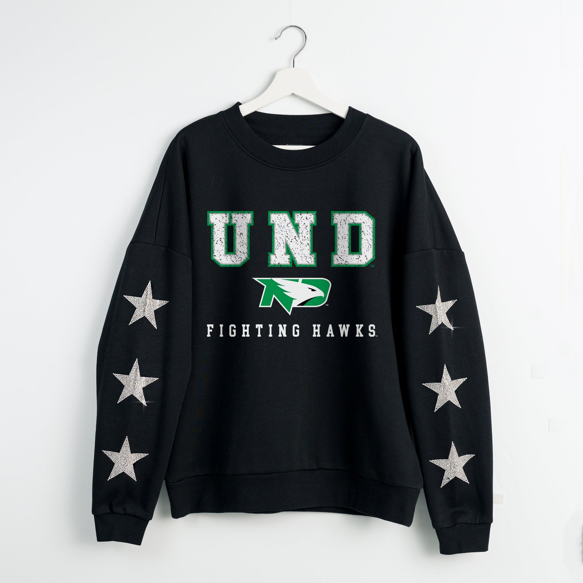 NORTH DAKOTA FIGHTING HAWKS VELOCITY STAR EMBELLISHED CREW SWEATSHIRT