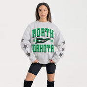 NORTH DAKOTA FIGHTING HAWKS PENNANT PRIDE EMBELLISHED STAR SLEEVE CREWNECK PULLOVER