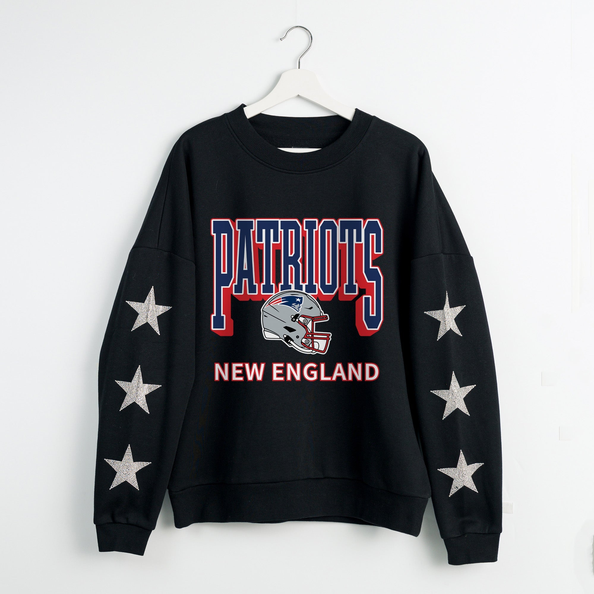 NEW ENGLAND PATRIOTS PURE VICTORY STAR EMBELLISHED CREW SWEATSHIRT