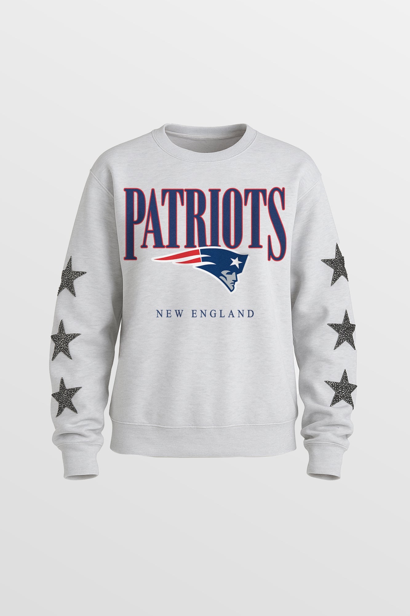 NEW ENGLAND PATRIOTS BOLD PLAY STAR EMBELLISHED CREW SWEATSHIRT BY RANDI MAHOMES