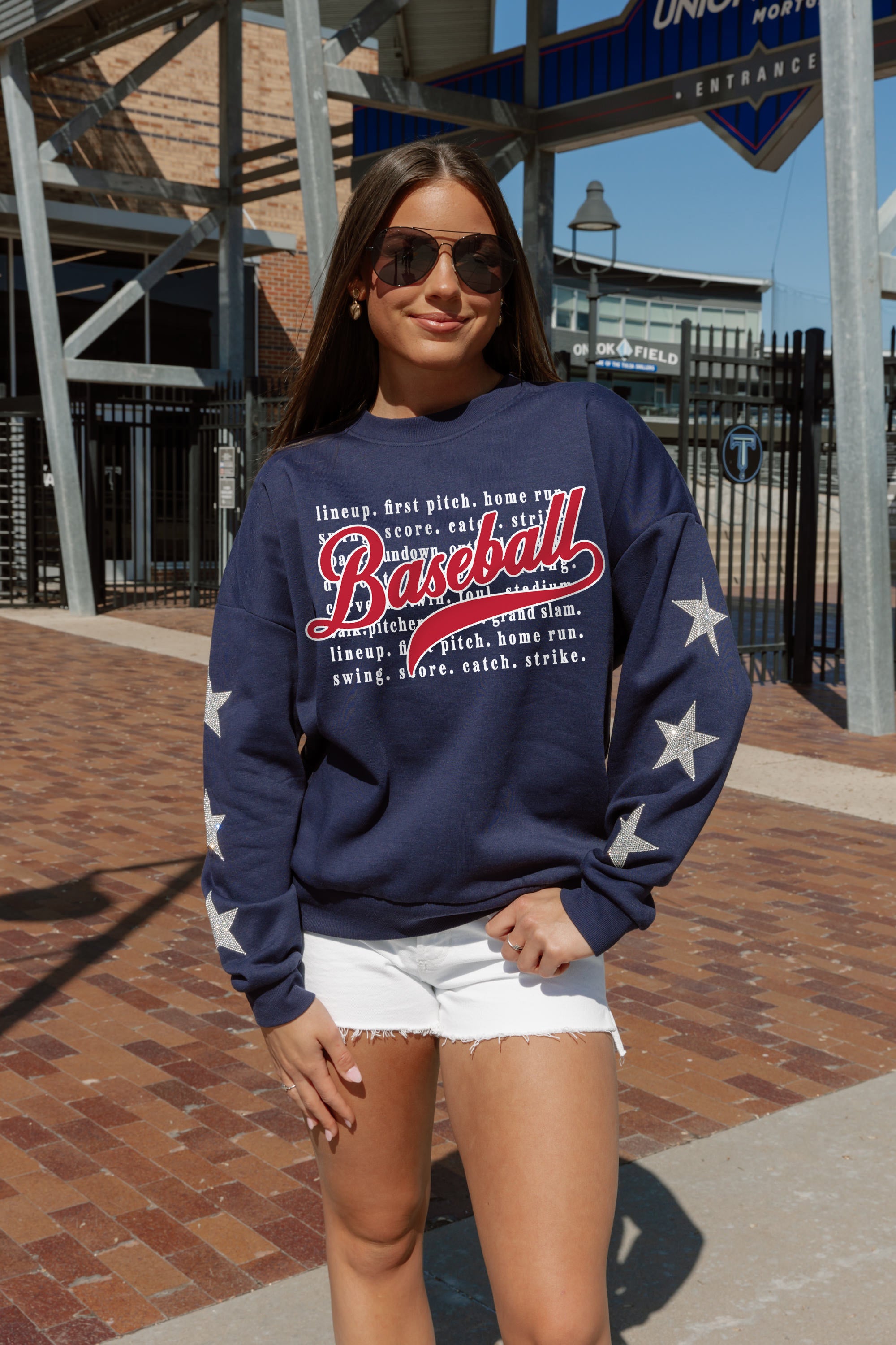 BALLGAME SCRIPT STAR EMBELLISHED CREW SWEATSHIRT