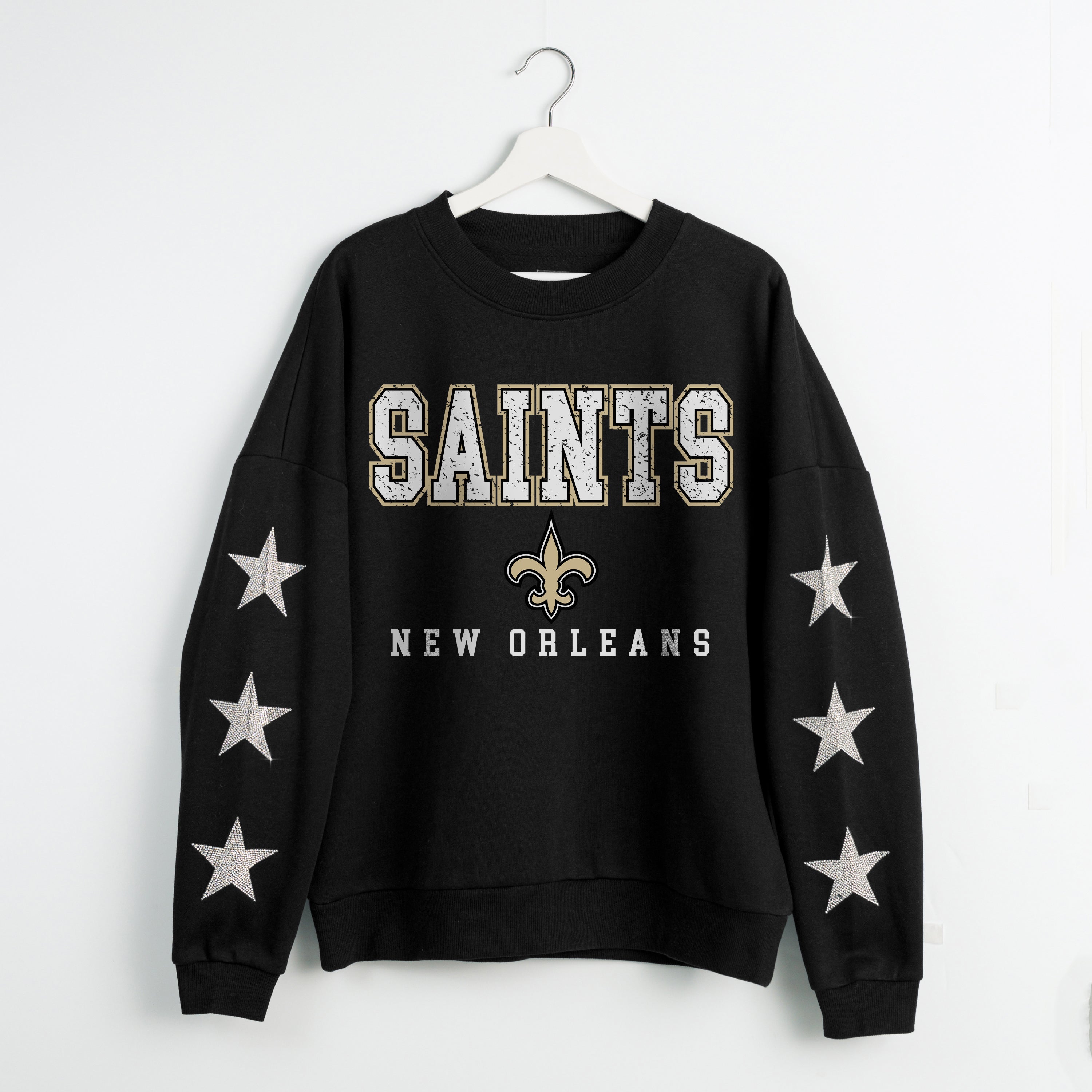 NEW ORLEANS SAINTS VELOCITY STAR EMBELLISHED CREW SWEATSHIRT