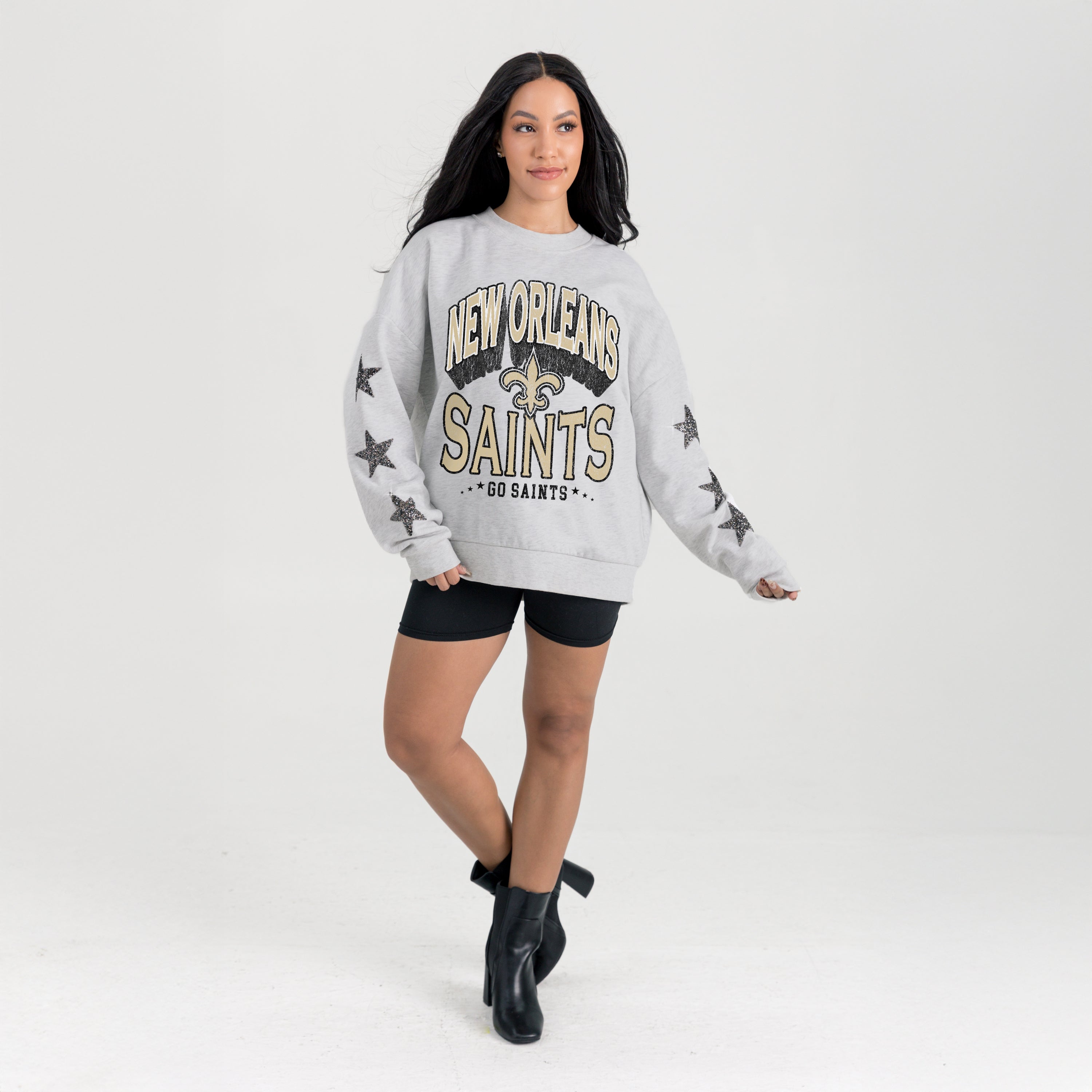 NEW ORLEANS SAINTS RESILIENCE STAR EMBELLISHED CREW SWEATSHIRT