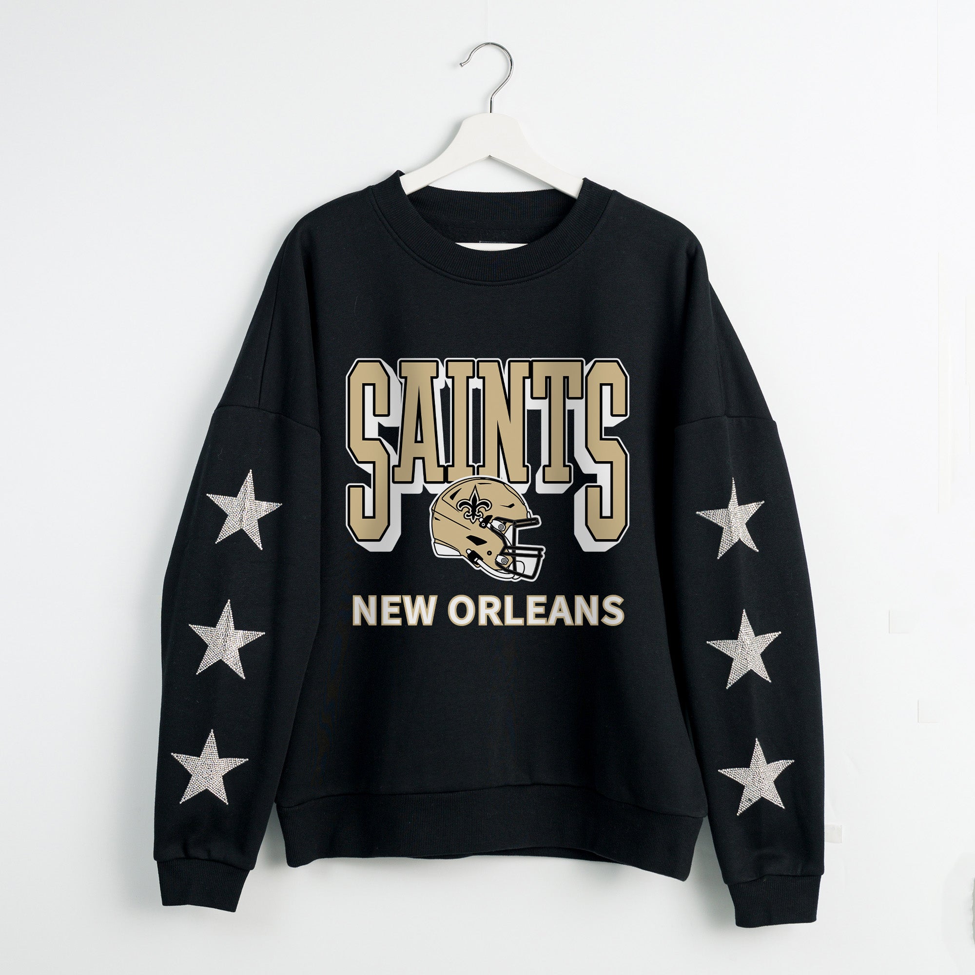 NEW ORLEANS SAINTS PURE VICTORY STAR EMBELLISHED CREW SWEATSHIRT