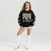 NEW ORLEANS SAINTS PURE VICTORY STAR EMBELLISHED CREW SWEATSHIRT