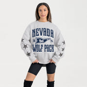 NEVADA WOLF PACK PENNANT PRIDE EMBELLISHED STAR SLEEVE CREWNECK PULLOVER